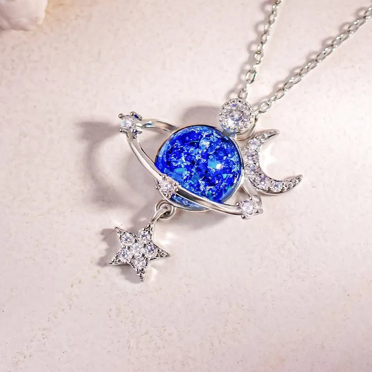 Starry Sky Inlaid Zircon Moon Star Necklace サブ画像