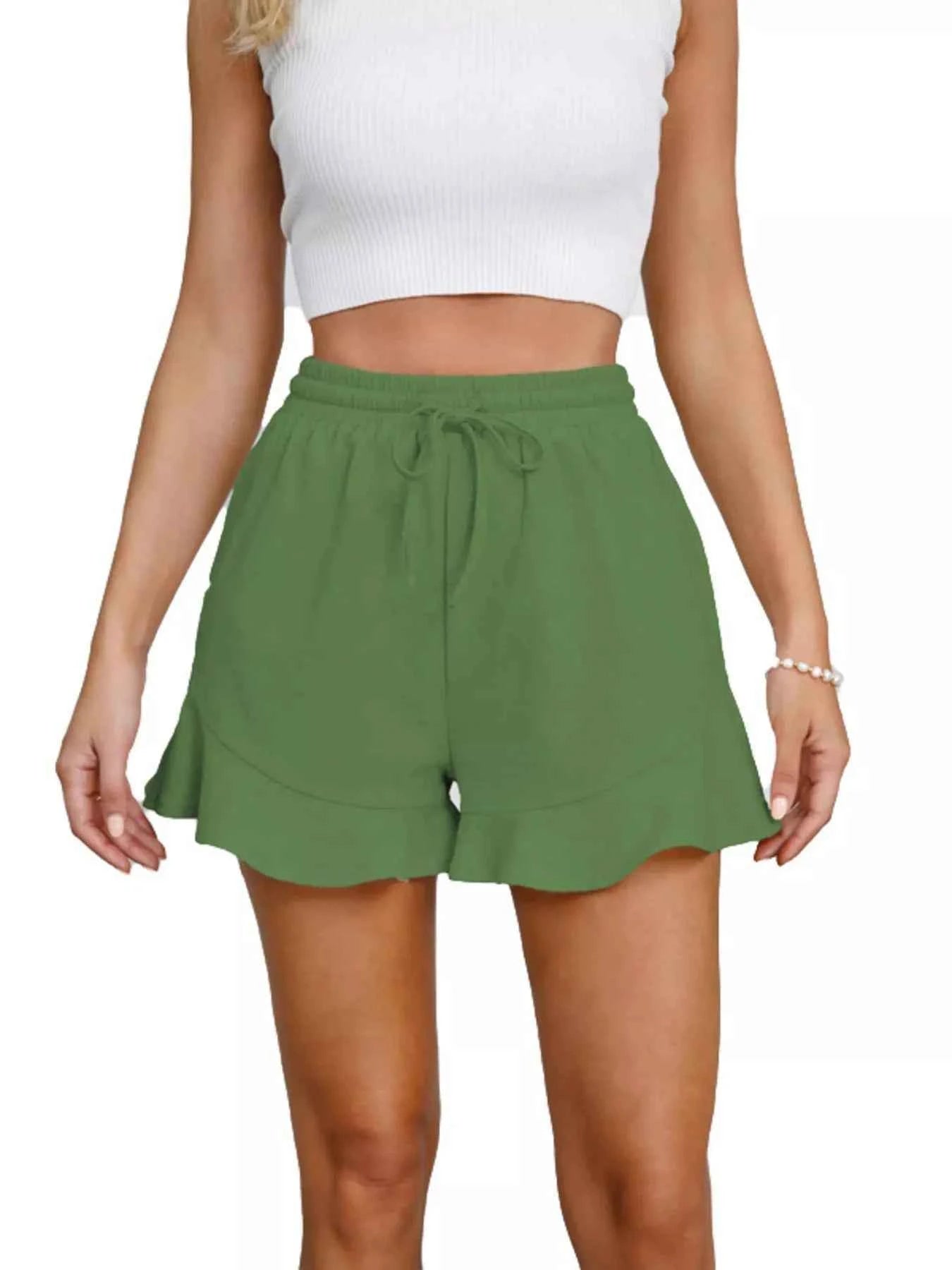 Ruffle Hem Drawstring Shorts - Splashis