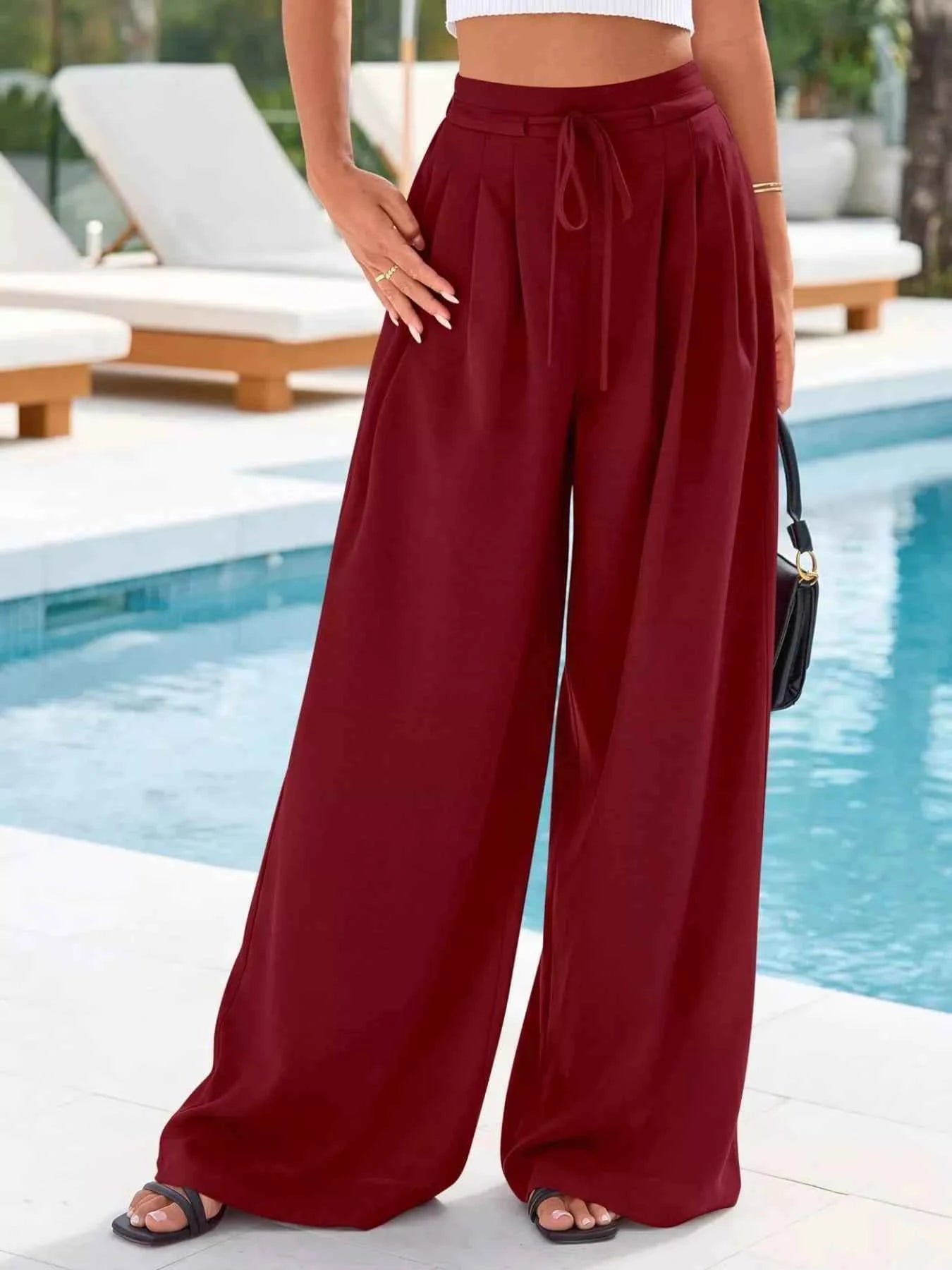Full Size Plus Size High-Waisted Wide-Leg Pants for Effortless Style-Bottom-Splashis-Color:Burgundy-Size:3XL-Splashis