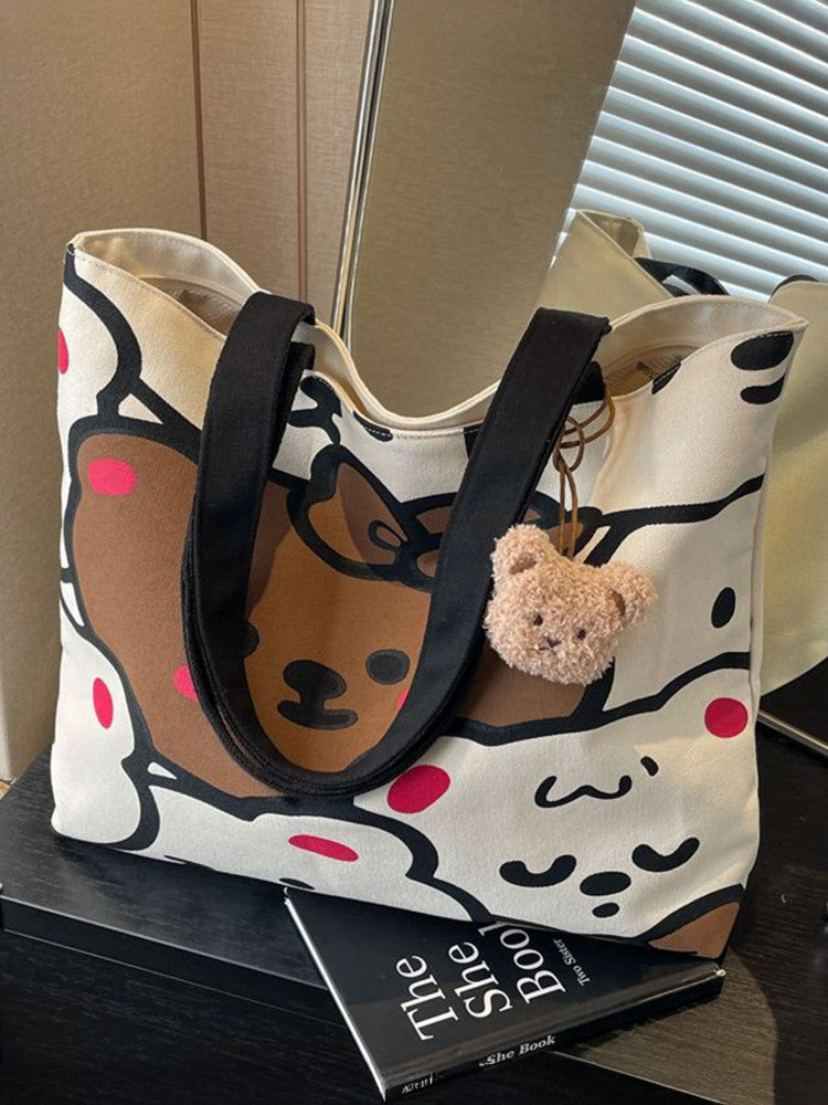 Bear print tote bag adjustable strap detail