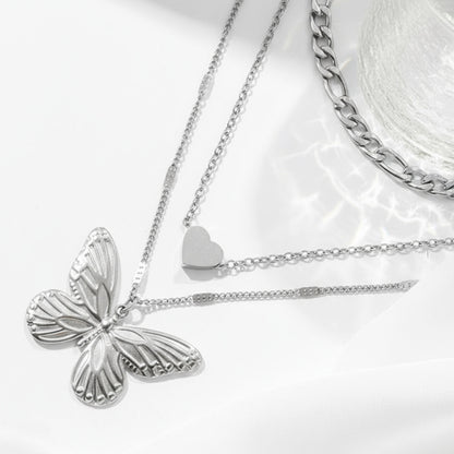 Trendy Three-Tier Butterfly Heart Stacking Necklace - Splashis