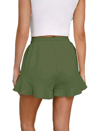 Ruffle Hem Drawstring Shorts - Splashis