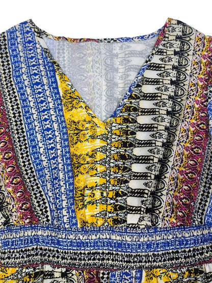 Boho Print Ruffle Sleeve Slit Dress-Casual Dresses-Splashis-Splashis