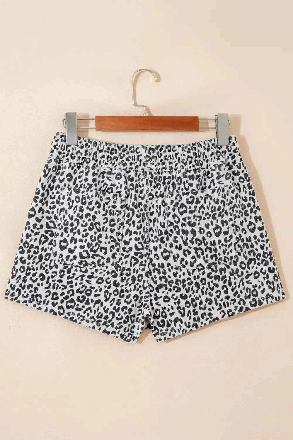 Leopard Print Tassel Drawstring Casual Denim Skort--Splashis