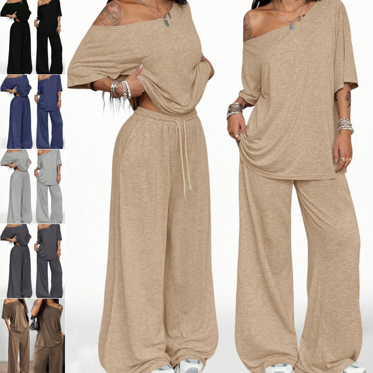 Casual two-piece blouse and trousers outfit product photo 主图