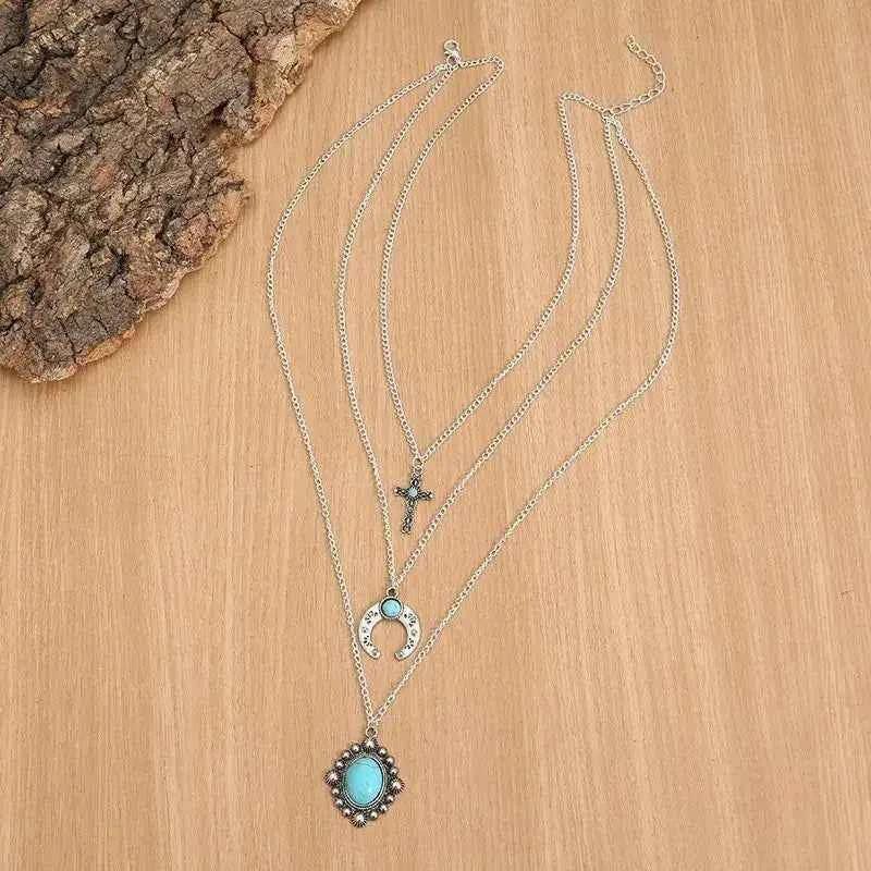 Artificial Turquoise Alloy Three-Layered Necklace Sekundär produktbild