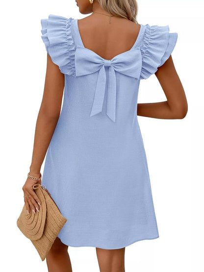 Ruffled Sleeve Square Neck Casual Dress-Casual Dresses-Splashis-Splashis