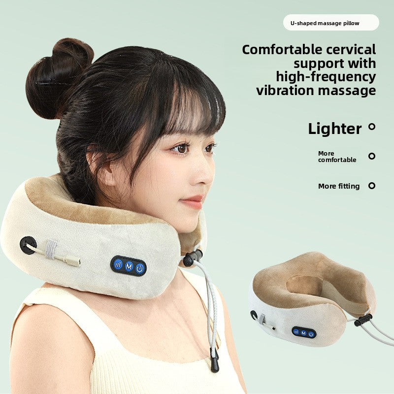 Rechargeable heating vibration massage pillow shown on white background Main image