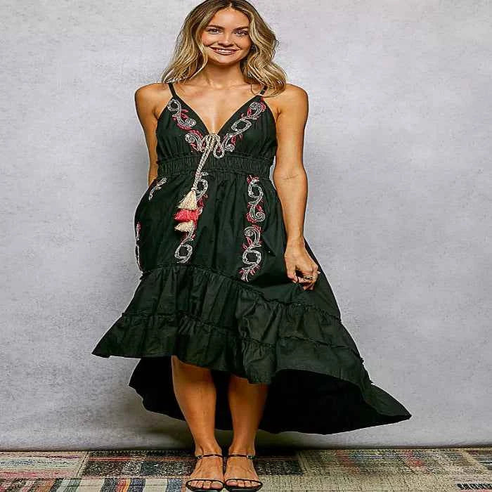 Embroidered midi cami dress — primary view Main image
