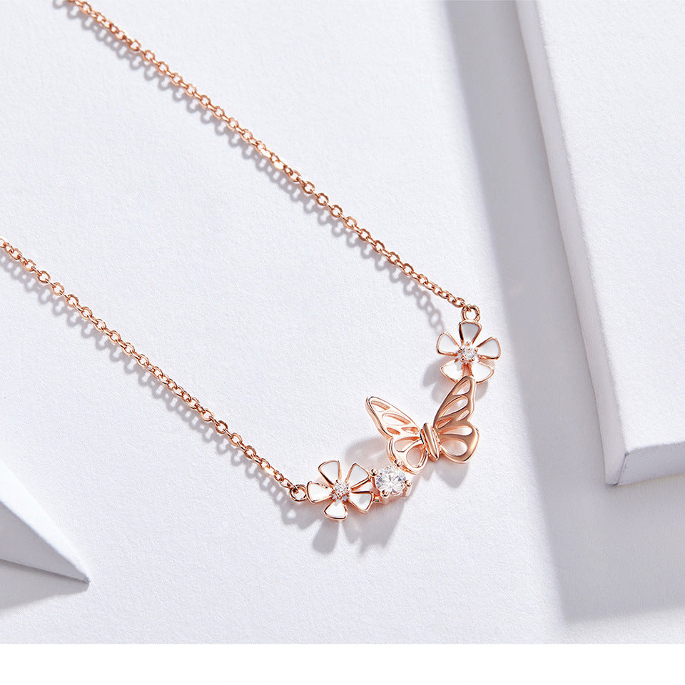 925 Silver Butterfly Flower Pendant Necklace - Splashis