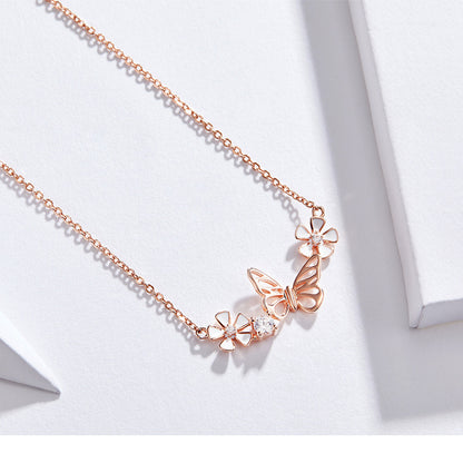 925 Silver Butterfly Flower Pendant Necklace - Splashis