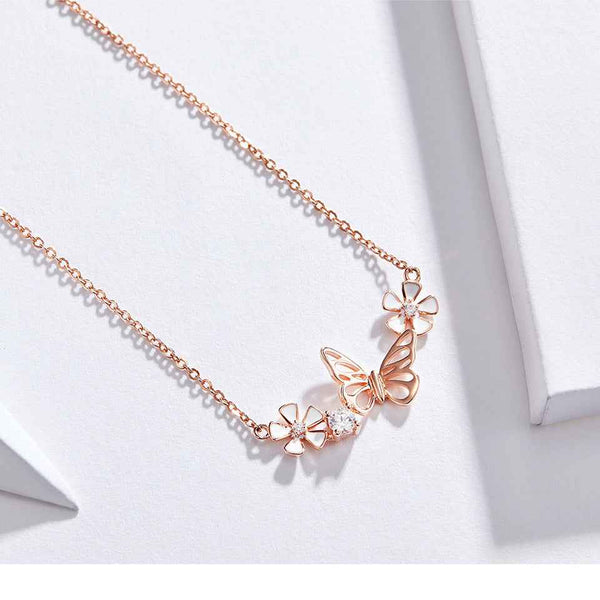 Butterfly and flower pendant necklace in 925 silver — additional view 4