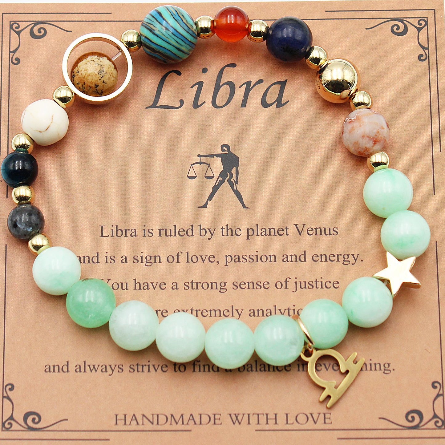 Eight Planets 12 Constellation Bracelet Morgan Stone Beaded Bracelet featuring zodiac signs and natural stones