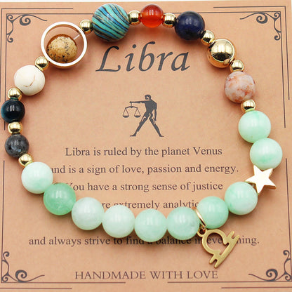 Eight Planets 12 Constellation Bracelet Morgan Stone Beaded Bracelet featuring zodiac signs and natural stones