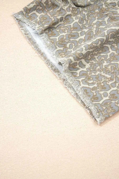 Raw Edge Leopard Print Denim Shorts - Splashis