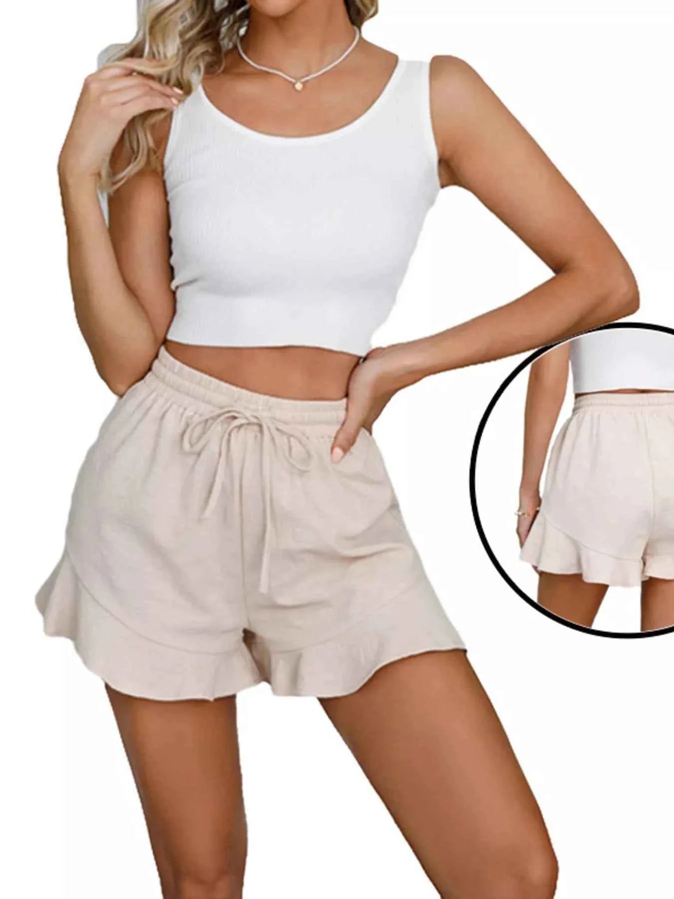 Ruffle Hem Drawstring Shorts - Splashis