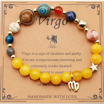 Eight Planets 12 Constellation Bracelet Morgan Stone Beaded Bracelet featuring zodiac signs and natural stones