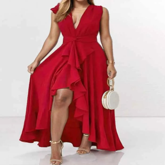 Plus size ruffled high-low maxi dress — primary view Main image