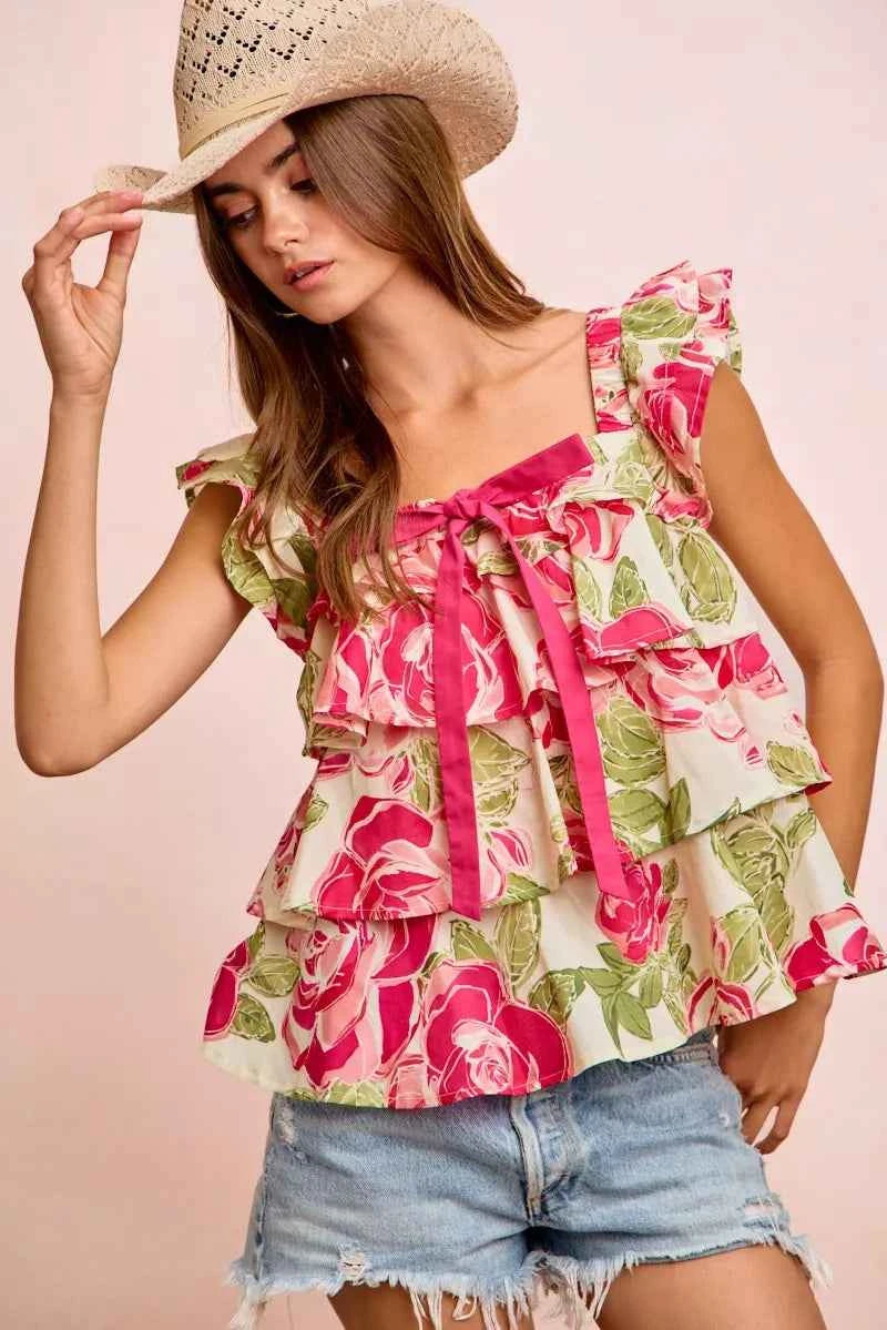 Floral print square neck top — additional view 2