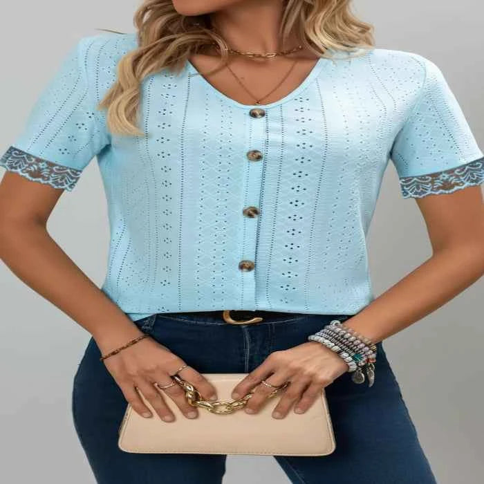 Eyelet lace short sleeve blouse — primary view Hauptbild