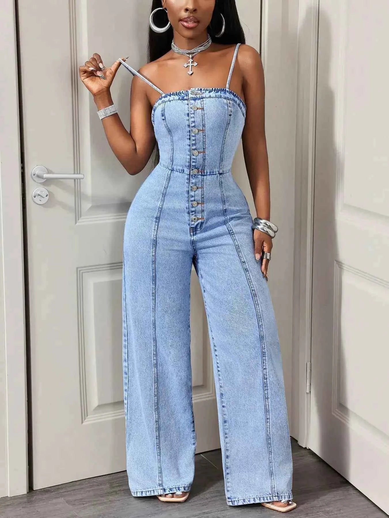 Wide Leg Denim Jumpsuit Sekundär produktbild