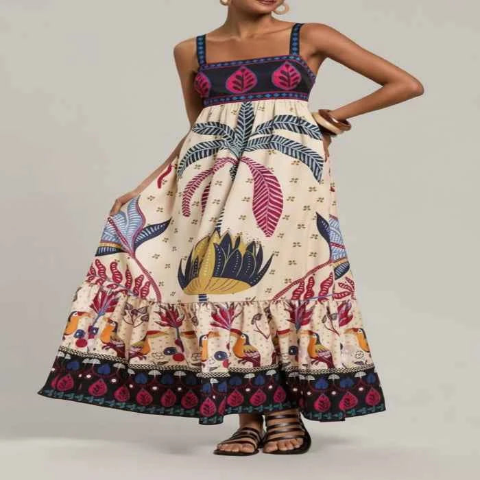 Printed square neck maxi dress — primary view Main image