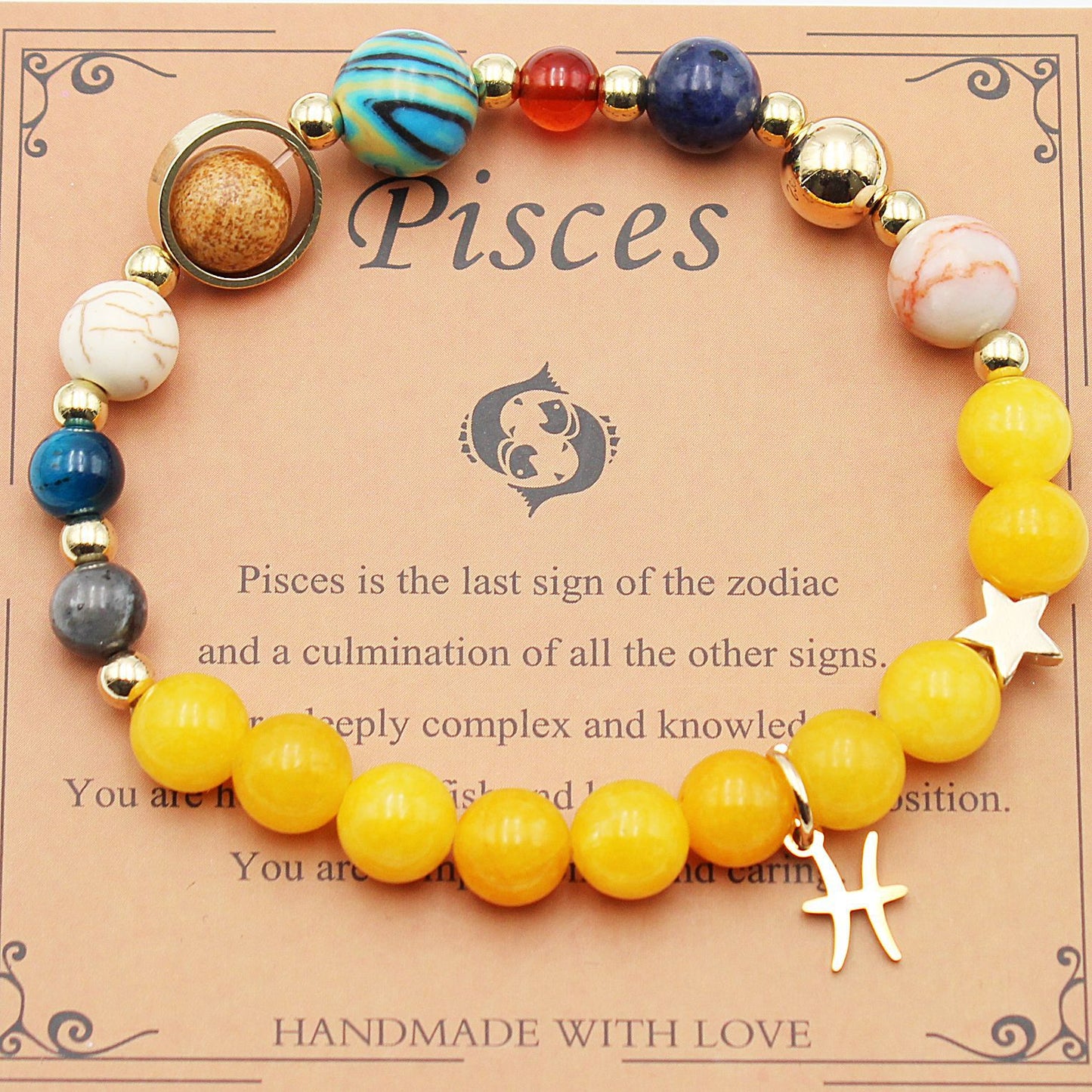 Eight Planets 12 Constellation Bracelet Morgan Stone Beaded Bracelet featuring zodiac signs and natural stones