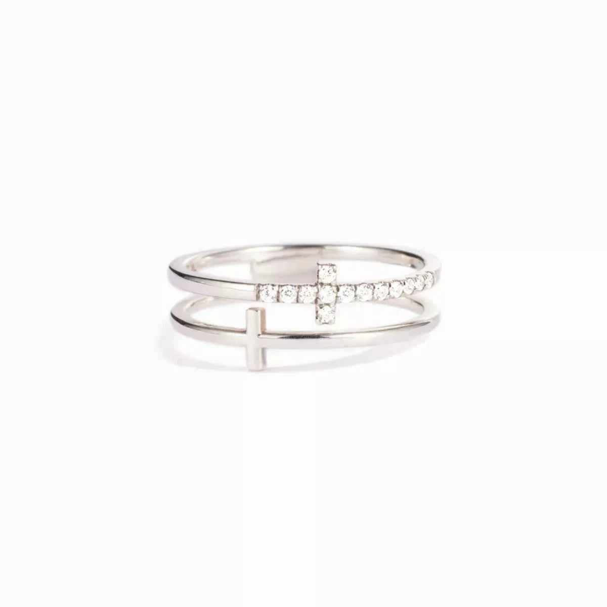 Double band zircon cross ring in 925 silver — additional view 9