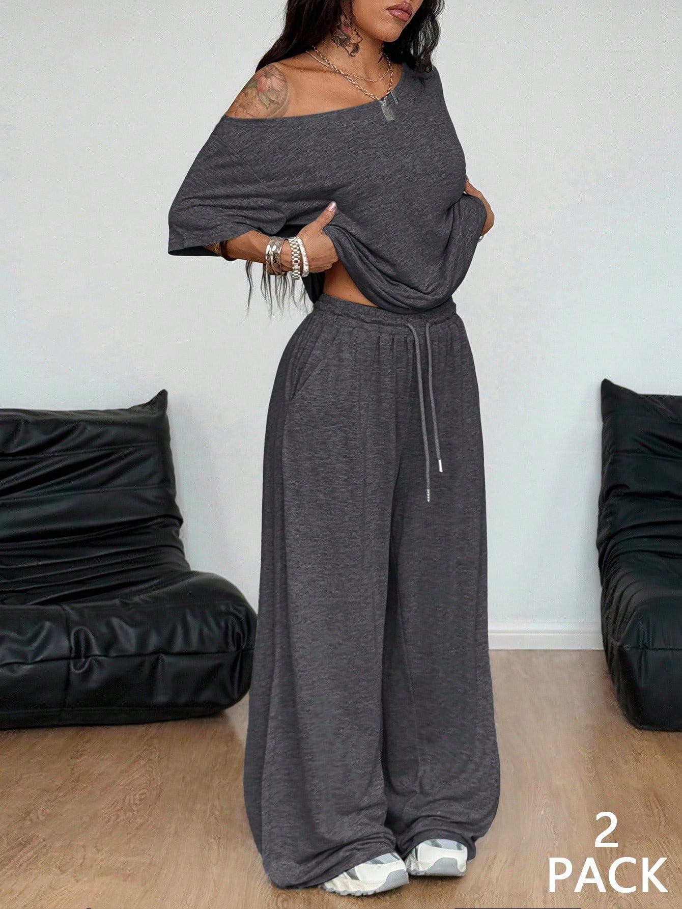 Casual Two Piece Outfits Blouses T Shirt Tees 副图