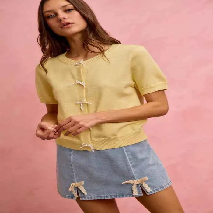 Lace trim denim mini skirt — primary view