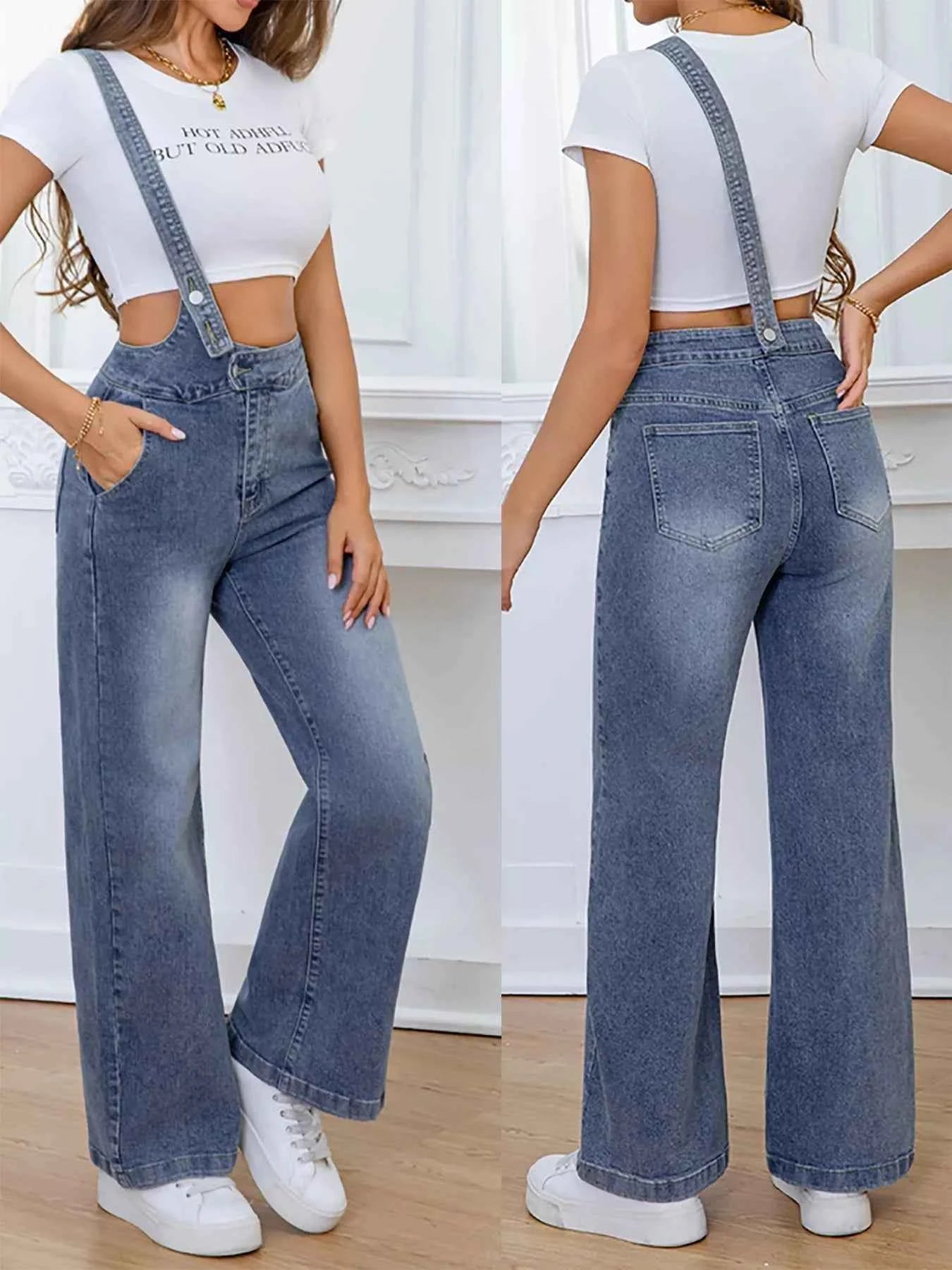 Adjustable Wide-Leg Denim Overalls Secondary image