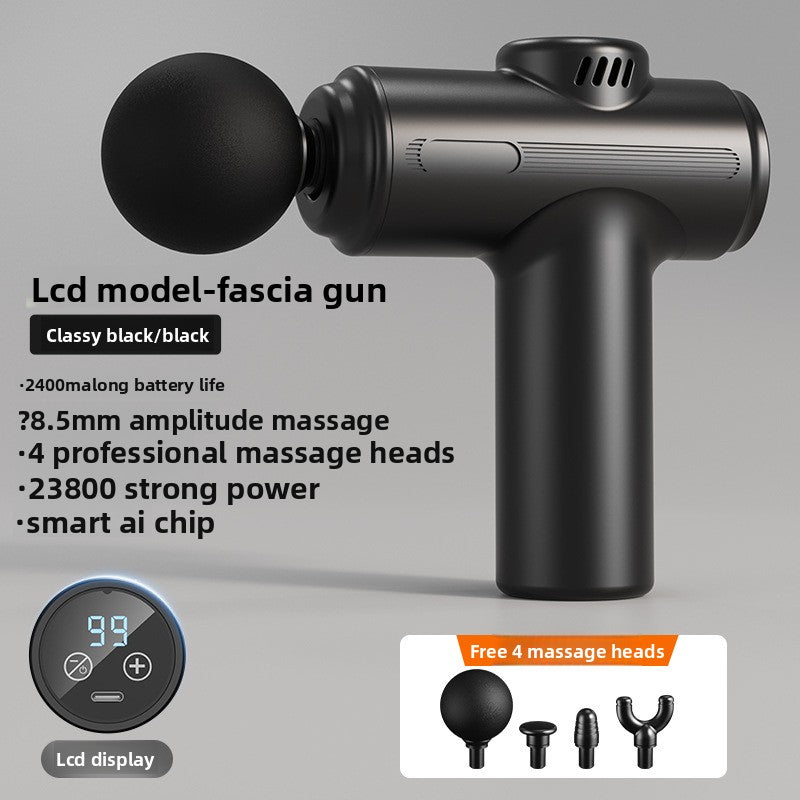 Massage gun shown from side angle
