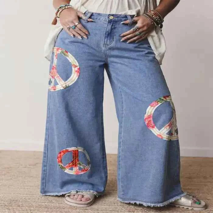 Floral wide-leg jeans — primary view Main image