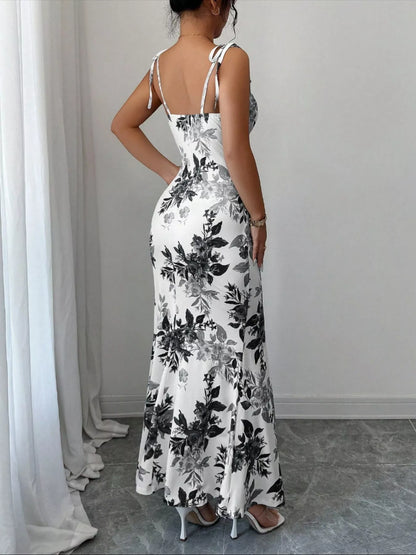 Printed Tie Strap Slit Maxi Dress-Maxi Dress.-Splashis-Splashis