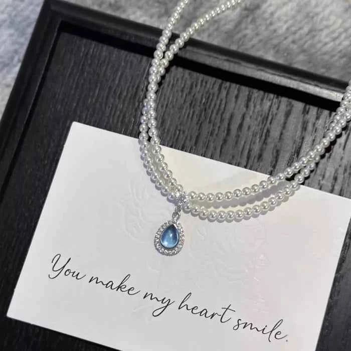 Double layer pearl necklace with teardrop pendant — primary view Huvudsaklig produktbild