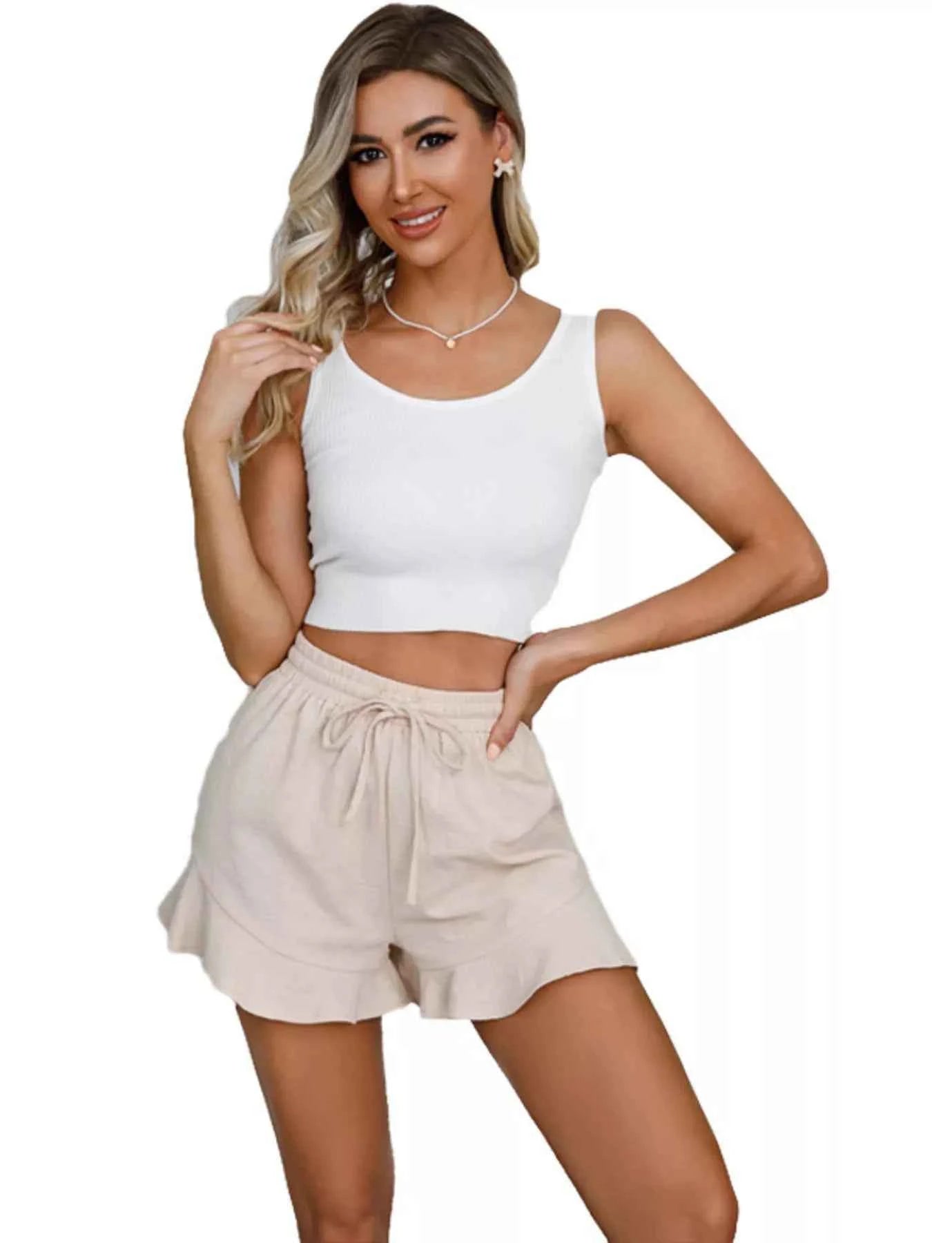 Ruffle Hem Drawstring Shorts - Splashis