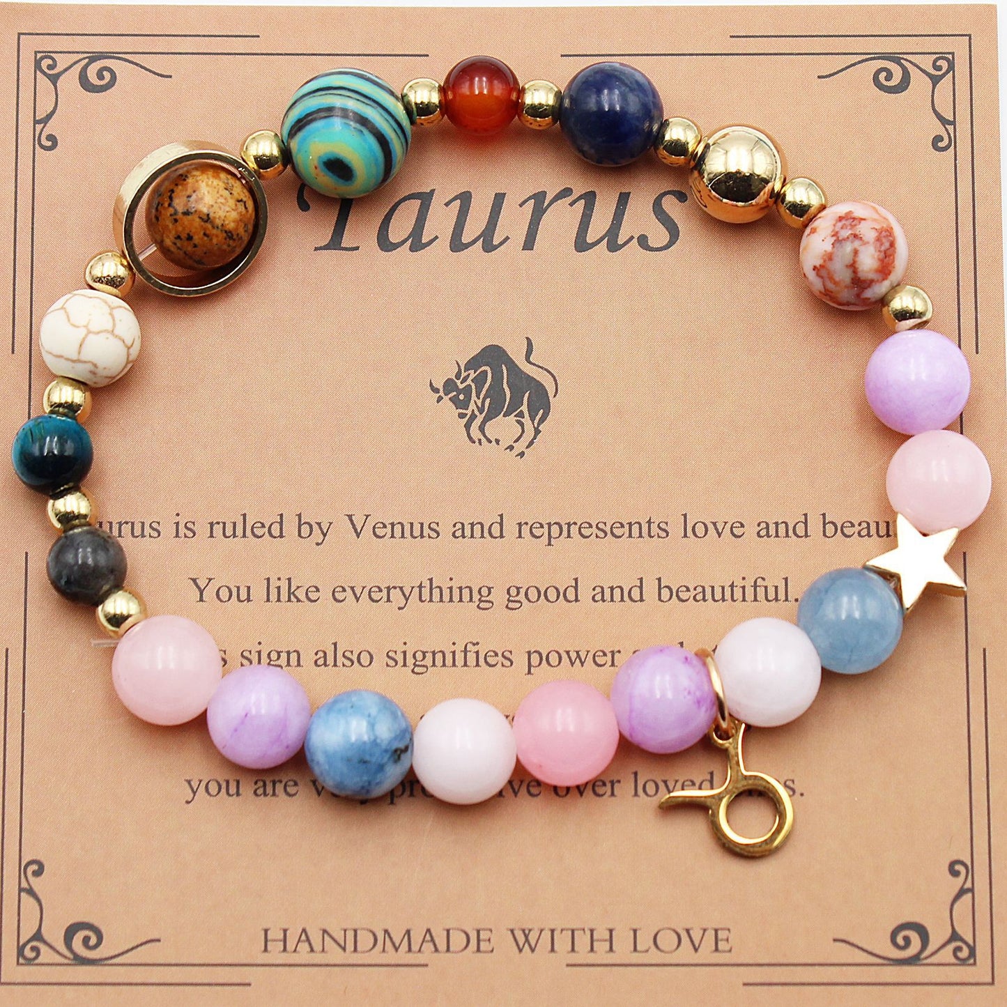 Eight Planets 12 Constellation Bracelet Morgan Stone Beaded Bracelet featuring zodiac signs and natural stones