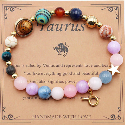 Eight Planets 12 Constellation Bracelet Morgan Stone Beaded Bracelet featuring zodiac signs and natural stones