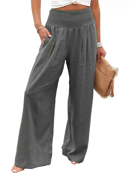 Smocked High Waisted Wide Leg Pants for Effortless Style and Comfort - Splashis
