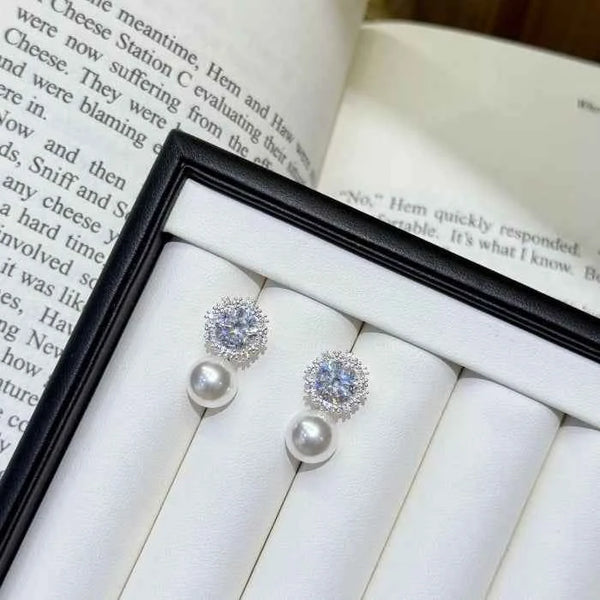 Zircon pearl drop earrings in 925 silver — primary view