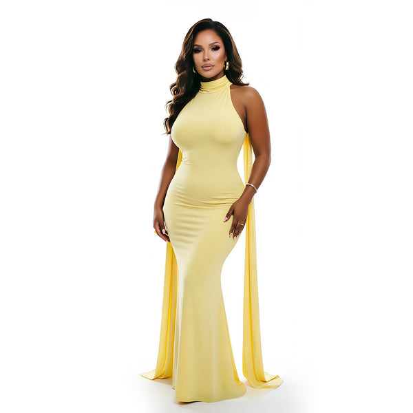 Halter-neck fishtail evening gown with cape — additional view 9