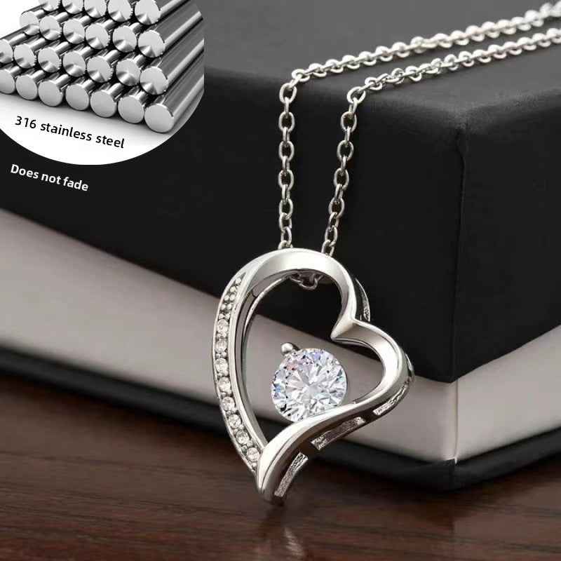 Heart Shape Zirconia Necklace-Necklaces-Splashis-Color:White Gold Stainless Steel 4.5g-Splashis