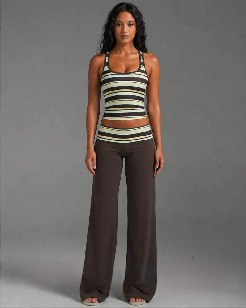 Sleeveless Striped Top and Loose Pants Set view 5