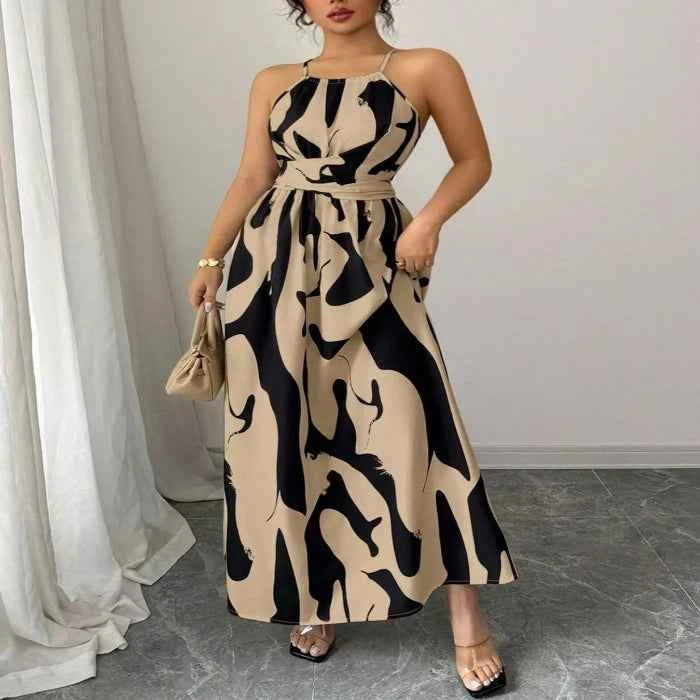 Abstract print halter neck maxi dress — primary view