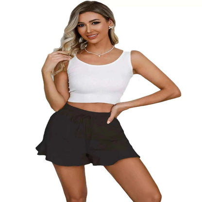 Ruffle Hem Drawstring Shorts - Splashis