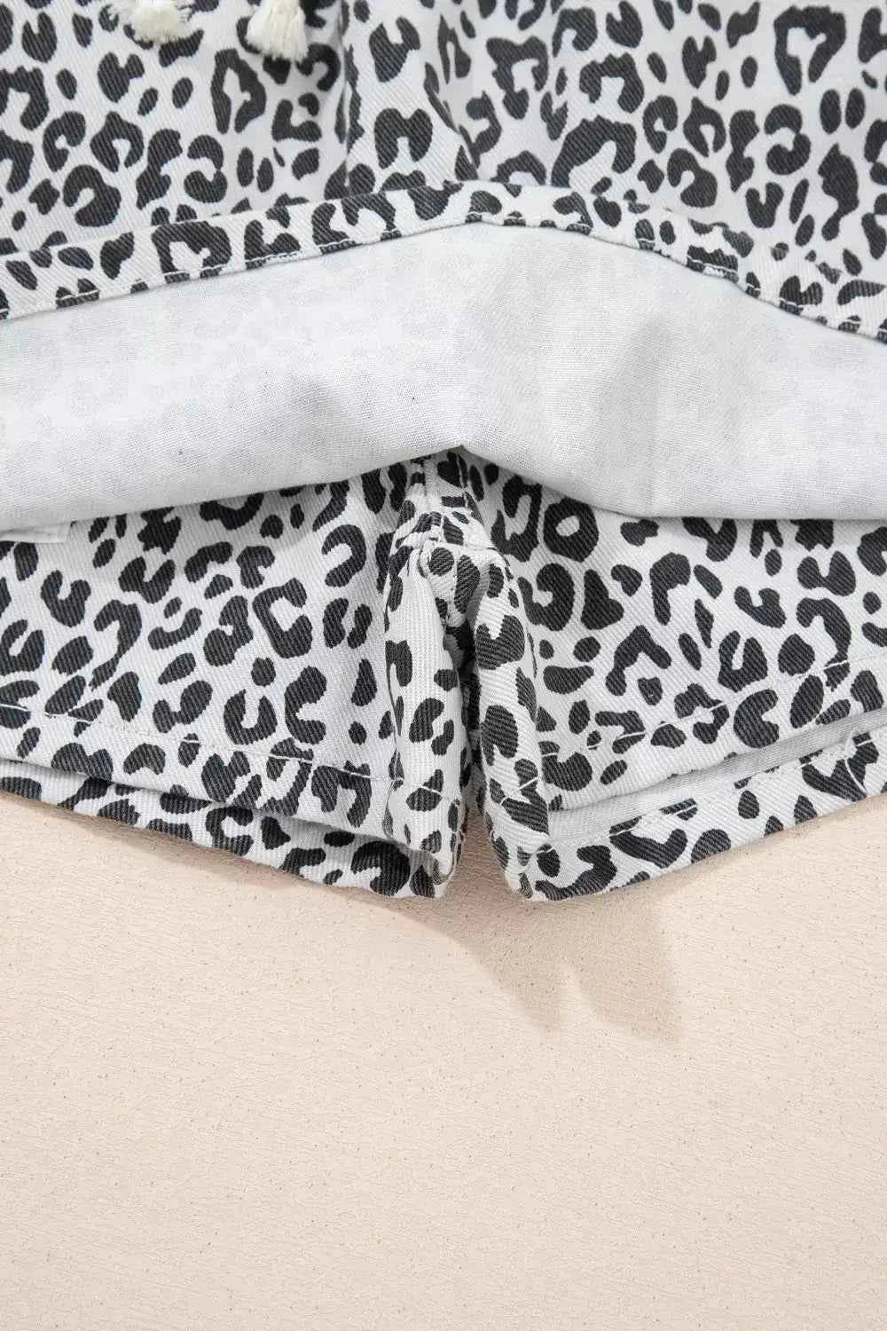 Leopard Print Tassel Drawstring Casual Denim Skort--Splashis