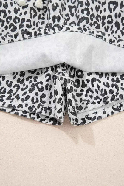 Leopard Print Tassel Drawstring Casual Denim Skort--Splashis