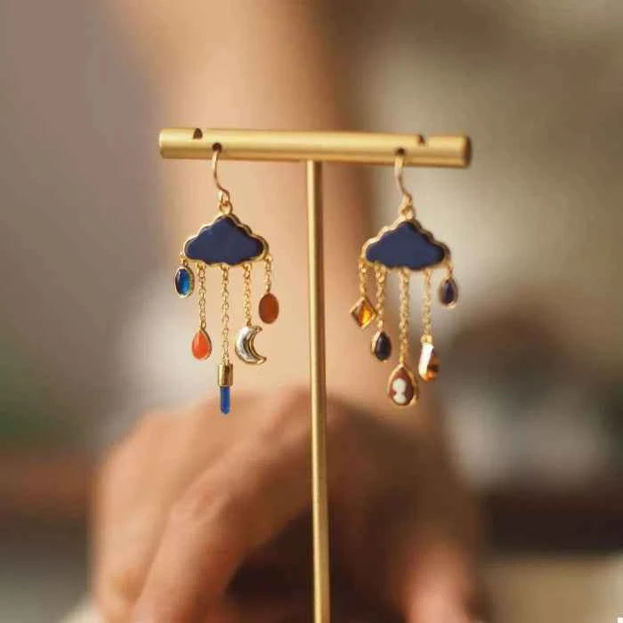 Cloud Dangle Earrings with Colorful Charms Secondary image