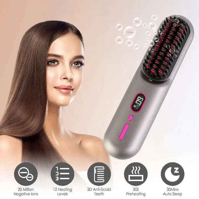Cordless hair straightener brush — primary view Main image