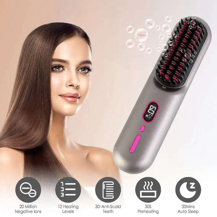 Cordless Hair Straightener Brush Splashis 12 heat settings 12 Heat Settings (248-446°F) 12 Temps & 40-Min Battery | Portable Frizz-Free Styling Anywhere 30 second heat up adjustable heat brush adjustable temperature brush affordable luxury